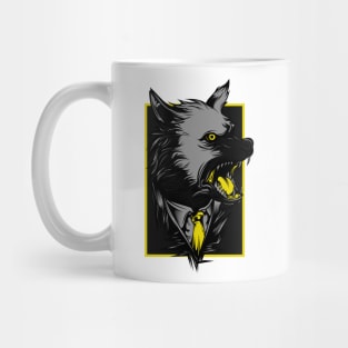 Angry Wolf Dog Black Yellow Mug